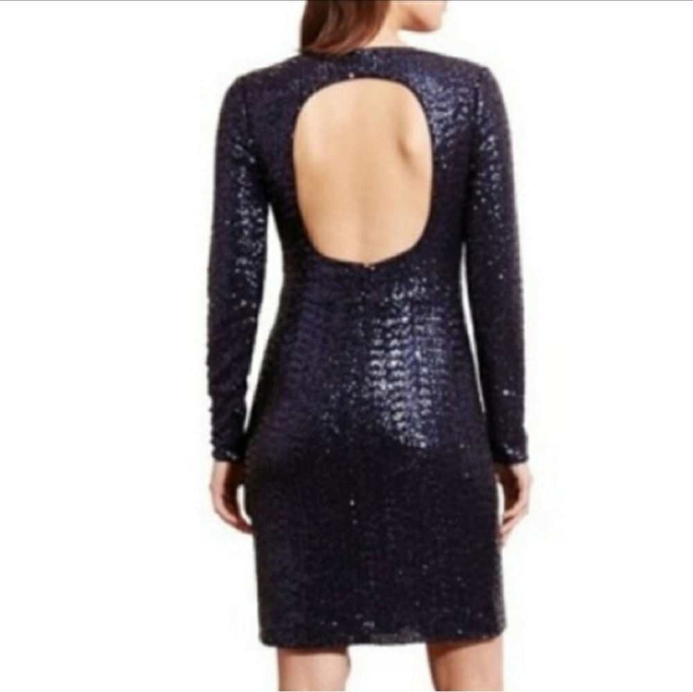 Lauren Ralph Lauren Navy Blue Sequins Dress size 14 Sexy Open Back